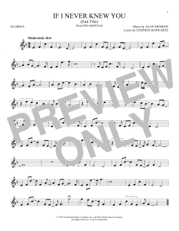page one of If I Never Knew You (End Title) (from Pocahontas) (Ocarina)