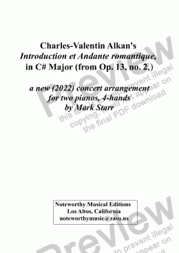 page one of Charles-Valentin Alkan's Introduction et Andante romantique in C# Major, a new concert arrangement by Mark Starr for 2 pianos, four hands