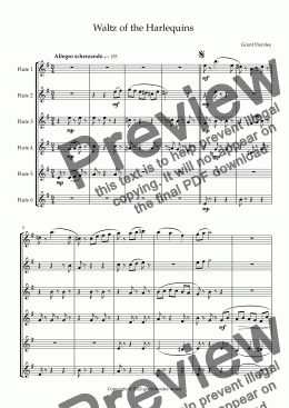 page one of  "Waltz of the Harlequins" for Flute Choir (6 C Flutes)