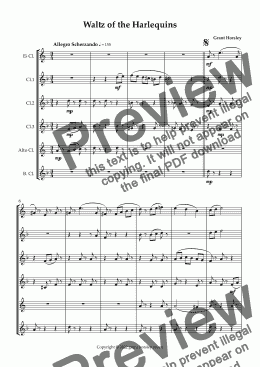 page one of  "Waltz of the Harlequins" for Clarinet Choir