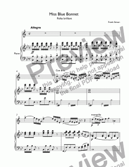 page one of Simon - "Miss Blue Bonnet" polka  for trumpet Bb & piano
