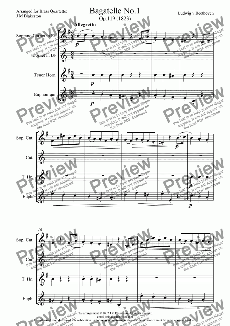 page one of Bagatelle (Brass Quartette)