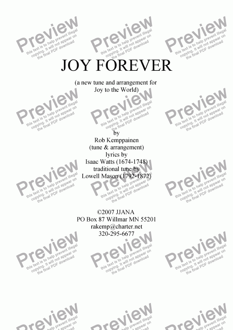 page one of Joy Forever!  (A New Joy to the World!)  BUY ONE PRINT MANY