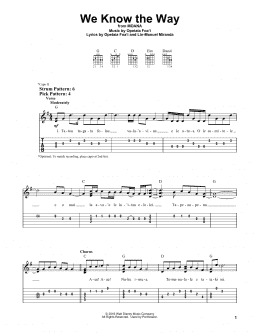 page one of We Know The Way (from Moana) (Easy Guitar Tab)