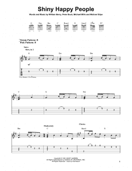 page one of Shiny Happy People (Easy Guitar Tab)