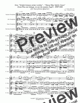 page one of Bach - Sheep May Safely Graze (Saxophone Quartet SATB)