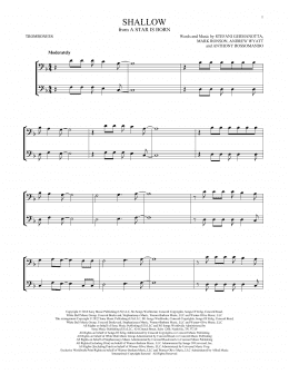 page one of Shallow (from A Star Is Born) (Trombone Duet)