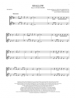 page one of Shallow (from A Star Is Born) (Trumpet Duet)