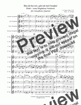 page one of Bach - Bist du bei mir, geh ich mit Freuden' (Saxophone Quartet SATB)