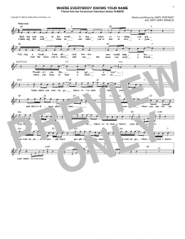 page one of Where Everybody Knows Your Name (Theme from Cheers) (Lead Sheet / Fake Book)