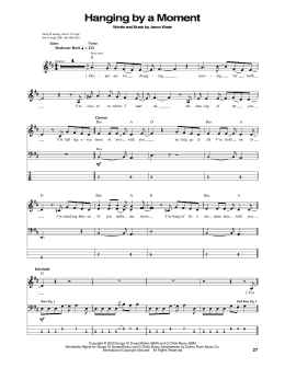 page one of Hanging By A Moment (Bass Guitar Tab)