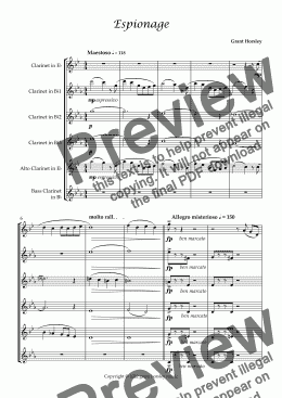 page one of  "Espionage" For Clarinet Choir