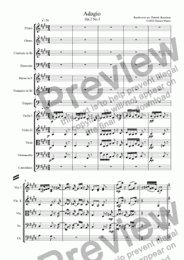 page one of Beethoven piano Adagio  orchestrated for small orchestra