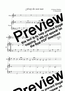 page one of Frosty the snow man. Oboe and piano duo