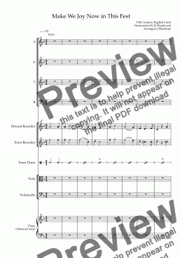 page one of Make We Joy Now in This Fest - Christmas Choral SATB Choir Carol w/ optional recorder, viola, cello acc