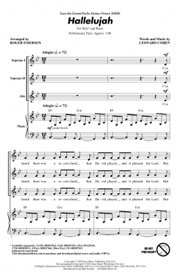 page one of Hallelujah (arr. Roger Emerson) (SSA Choir)