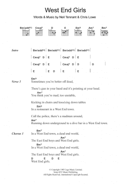 page one of West End Girls (Guitar Chords/Lyrics)