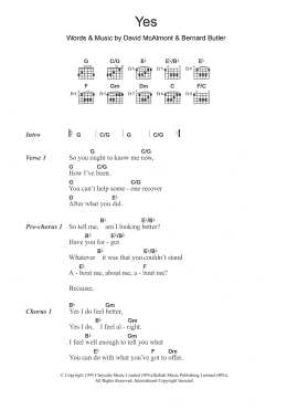 page one of Yes (Guitar Chords/Lyrics)