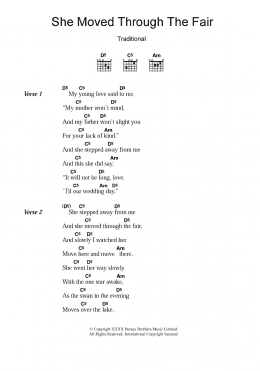 page one of She Moved Through The Fair (Guitar Chords/Lyrics)