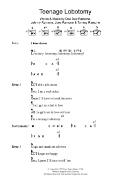page one of Teenage Lobotomy (Guitar Chords/Lyrics)