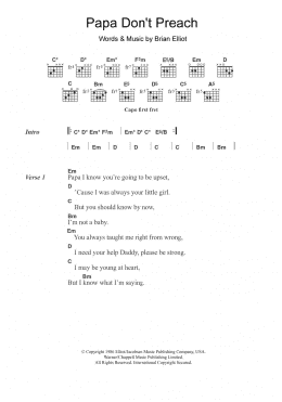 page one of Papa Don't Preach (Guitar Chords/Lyrics)