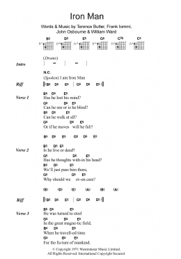 page one of Iron Man (Guitar Chords/Lyrics)