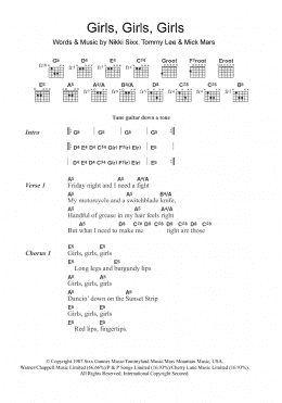 page one of Girls, Girls, Girls (Guitar Chords/Lyrics)