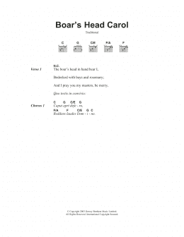 page one of The Boar's Head Carol (Guitar Chords/Lyrics)