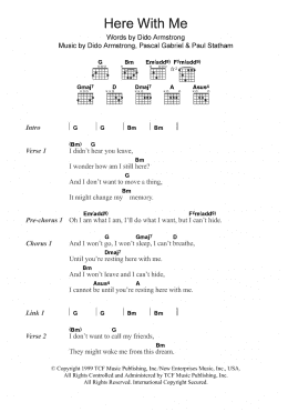 page one of Here With Me (Theme from Roswell) (Guitar Chords/Lyrics)