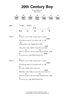 page one of 20th Century Boy (Guitar Chords/Lyrics)