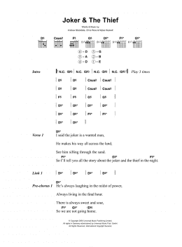 page one of Joker and The Thief (Guitar Chords/Lyrics)
