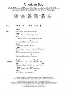 page one of American Boy (featuring Kanye West) (Guitar Chords/Lyrics)