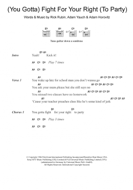 page one of (You Gotta) Fight For Your Right (To Party) (Guitar Chords/Lyrics)