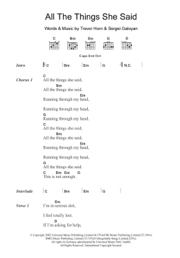 page one of All The Things She Said (Guitar Chords/Lyrics)