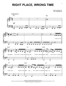 page one of Right Place, Wrong Time (Very Easy Piano)
