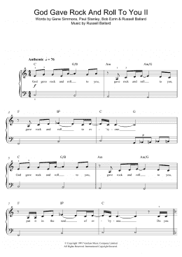 page one of God Gave Rock And Roll To You II (Beginner Piano (Abridged))