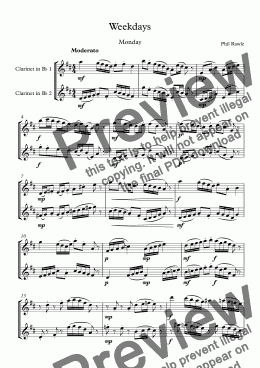 page one of Weekdays - Clarinet Duet