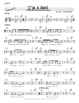 page one of I'm A Man (Real Book – Melody, Lyrics & Chords)