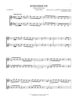 page one of Remember Me (Ernesto de la Cruz) (from Coco) (Clarinet Duet)