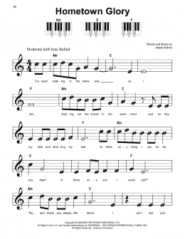 page one of Hometown Glory (Super Easy Piano)