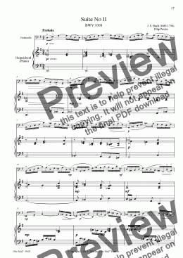 page one of Bach - Suite No 2 (d moll) for solo violoncello, adapted for violoncello & harpsichord (piano)