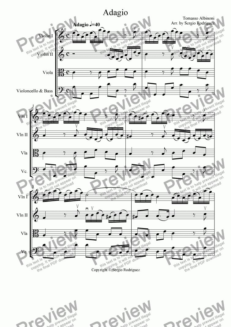 page one of Adagio in A Minor