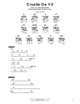 page one of Cruella De Vil (from 101 Dalmatians) (Really Easy Guitar)