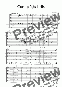 page one of Carol of the bells - Brass Quintet