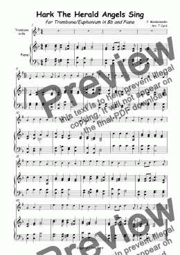 page one of Hark The Herald Angels Sing for Solo Trombone/Euphonium in Bb and Piano