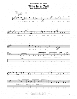 page one of This Is A Call (Bass Guitar Tab)