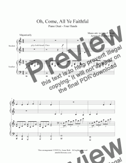 page one of Oh, Come, All Ye Faithful (student/teacher piano duet)