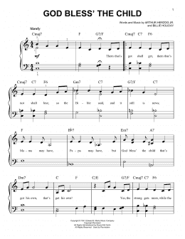 page one of God Bless' The Child (Very Easy Piano)