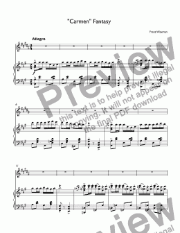 page one of Waxman - Carmen Fantasy for trumpet Bb & piano