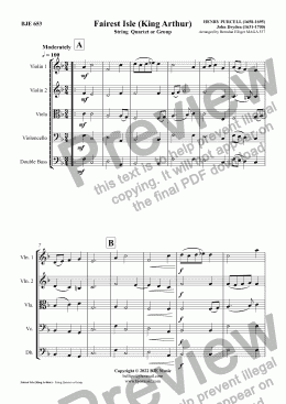 page one of Fairest Isle (King Arthur) - String  Quartet or Group
